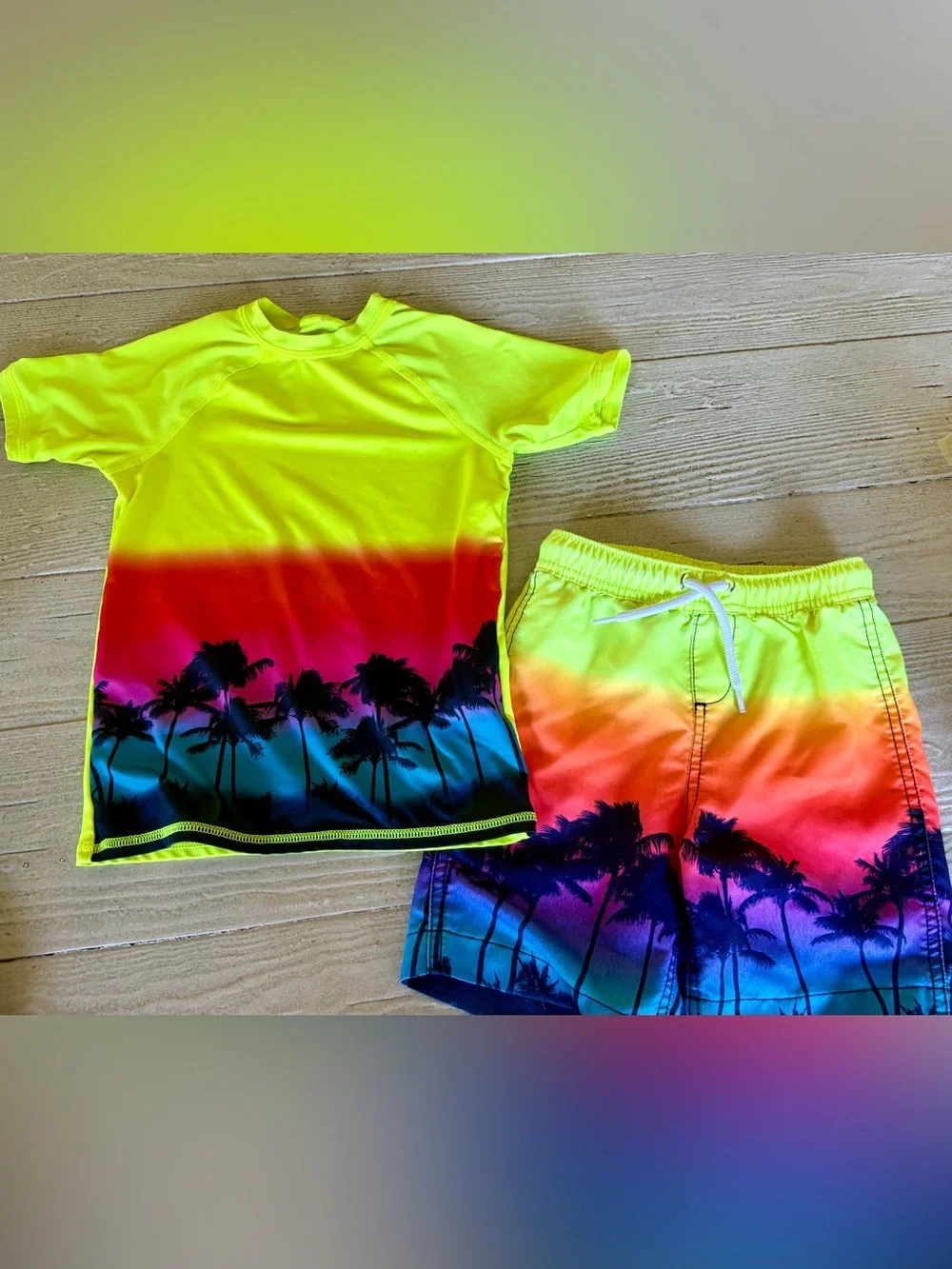 Lands' End Neon Palm Gradient Kids Rashguard Set